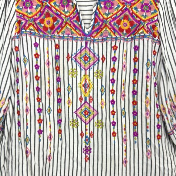 Savanna Jane Womens Floral Embroidered V Neck Tunic Top Size L Boho Peasant - Picture 4 of 10